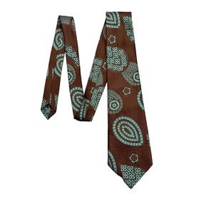 Pegasus Commodore Trevira Mens Retro Necktie Floral Brown Aqua Blue 52 inch Tie
